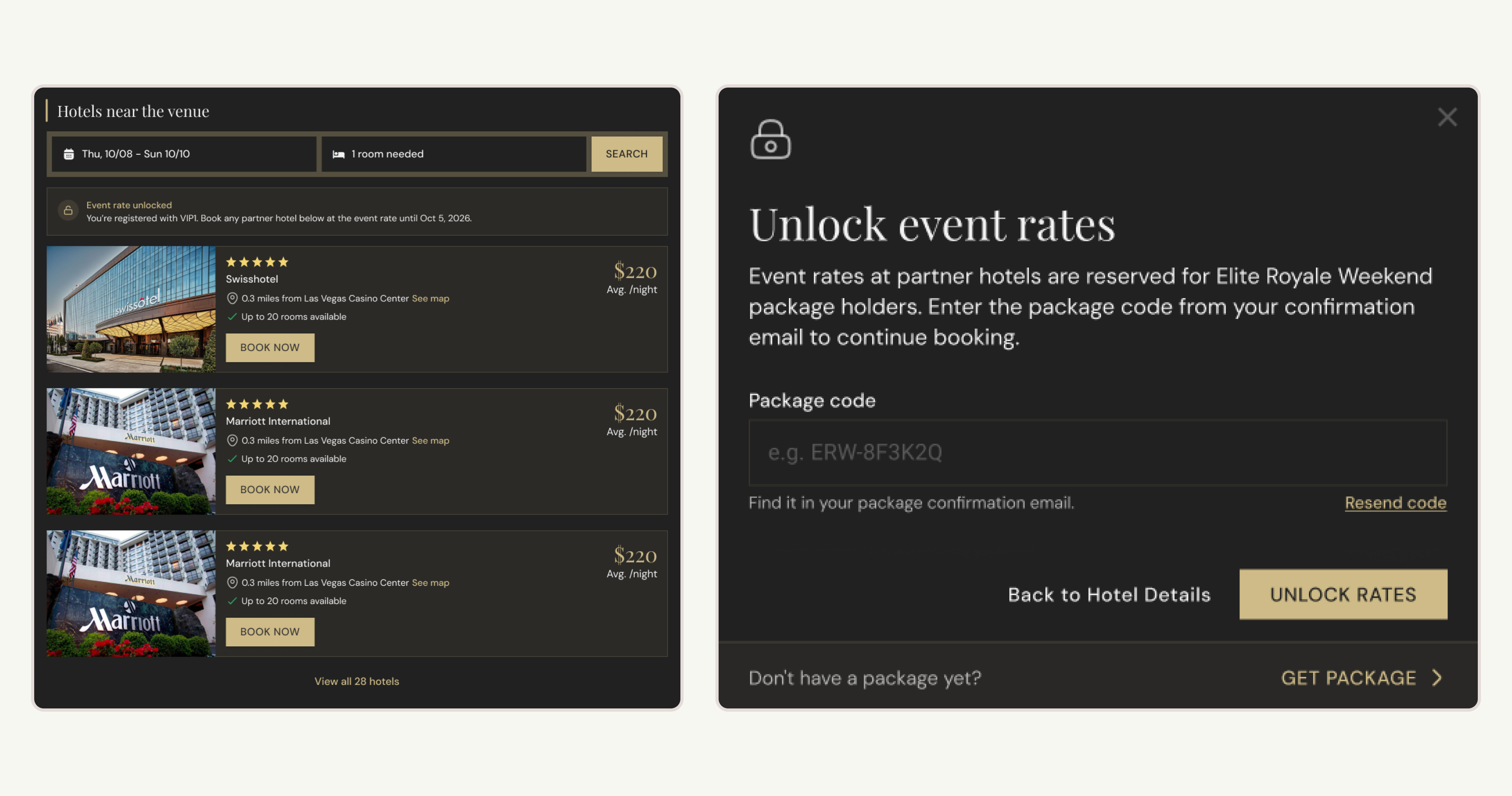 Hotels tab after purchase